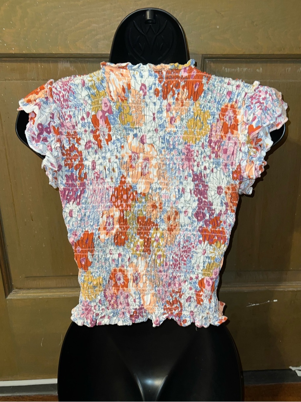 Liberty Love Floral Ruffled Smocked Crop Top Mock Neck Cottagecore Boho Size XS - Picture 4 of 11